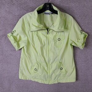 Chicos Jacket Womens 1 (Small) Yellow Full Zip Mock Neck Short‎ Sleeve Pockets